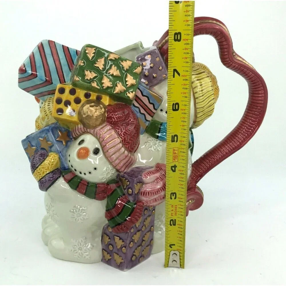 Vtg 1995 Fitz and Floyd Frosty Folks Pitcher Snowman Christmas Presents w/ Box